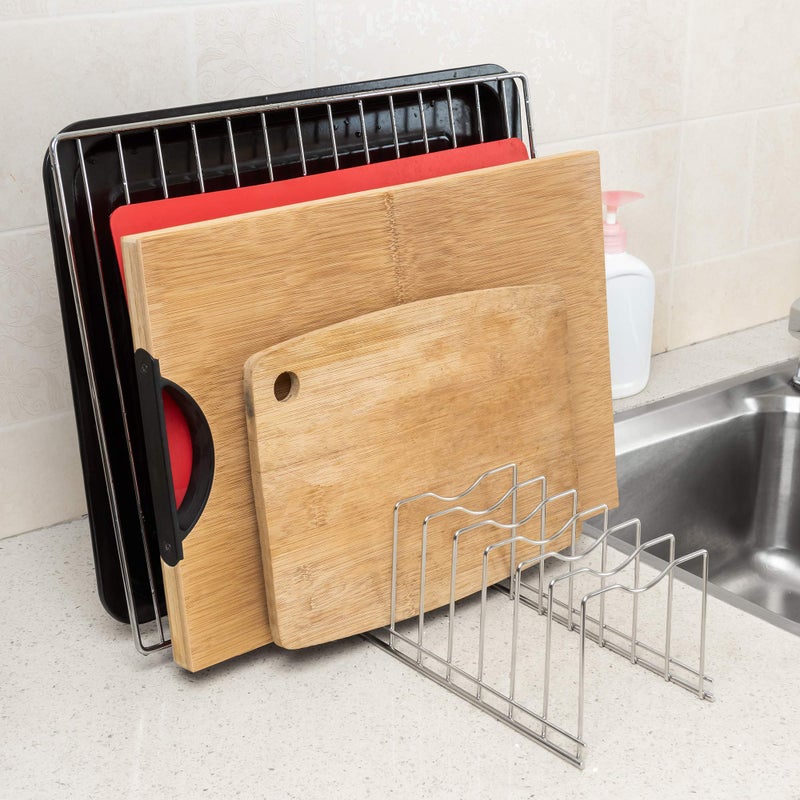 Slideep Pot Pan Lid Holder Rack Organizer, Kitchen Dish Plate Storage Organizer Drying Rack, Bakeware Pot Lid Rack Holder Organizer, Pantry and Cabinet Holder,Set of 2 - Image 2